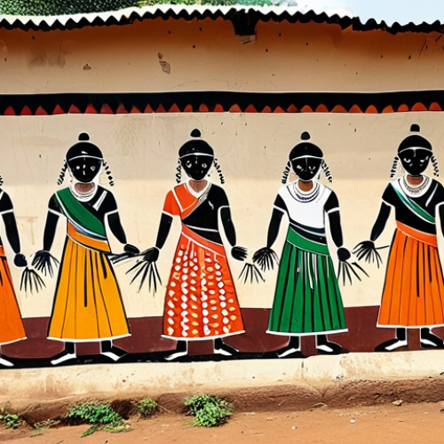 Home 14 **
"A vibrant Warli painting depiction on a rural Maharashtra village wall, featuring simple geometric shapes illustrating daily life, fully clothed figures, appropriate attire, safe for work, perfect anatomy, correct proportions, natural pose, cultural heritage, professional photography, high quality, family-friendly."
**