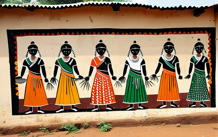 **

"A vibrant Warli painting depiction on a rural Maharashtra village wall, featuring simple geometric shapes illustrating daily life, fully clothed figures, appropriate attire, safe for work, perfect anatomy, correct proportions, natural pose, cultural heritage, professional photography, high quality, family-friendly."

**