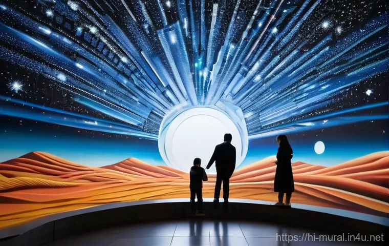 벽화여행 예술가 인터뷰 - **Prompt:** A dynamic and large-scale street art mural on a prominent building wall in a bustling, m...