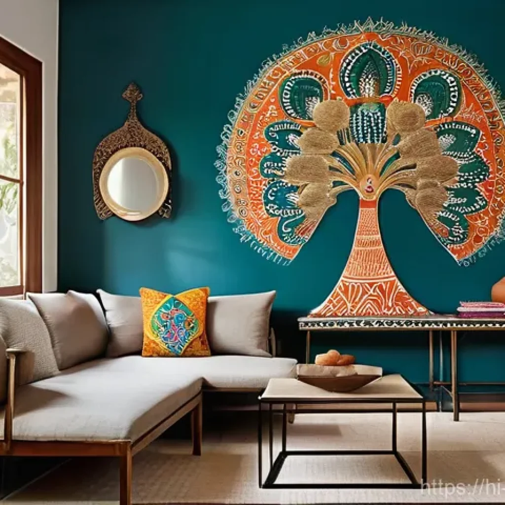 벽화의 형태와 공간 활용 - **Prompt 1: Modern Madhubani Masterpiece in a Minimalist Living Room**
    A vibrant and sophisticat...