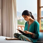 벽화여행 숙박지 추천 - **Prompt:** A cozy and artistically decorated boutique hotel room in India. The walls are adorned wi...