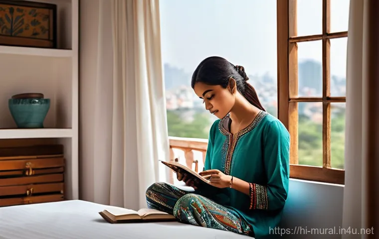 벽화여행 숙박지 추천 - **Prompt:** A cozy and artistically decorated boutique hotel room in India. The walls are adorned wi...