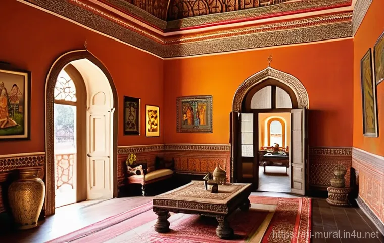 벽화여행 숙박지 추천 - **Prompt:** An inviting homestay living area nestled within a lively Indian art district. Through an...