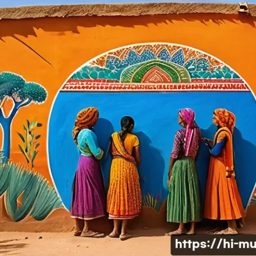 벽화여행 글쓰기 아이디어 - **Prompt 1: Rajasthani Village Mural - "The Soul of the Village"**
    "A stunning wide shot of a vi...