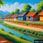 Home 21 벽화여행 강원도 홍천 벽화마을 - A vibrant rural village street scene showcasing traditional Indian wall murals painted with natural ...
