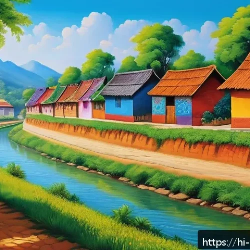 Home 33 벽화여행 강원도 홍천 벽화마을 - A vibrant rural village street scene showcasing traditional Indian wall murals painted with natural ...