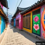 Home 18 벽화여행 대전 우암산 벽화마을 - A vibrant urban alley in Daejeon’s Uamsan district filled with colorful wall murals depicting tradit...