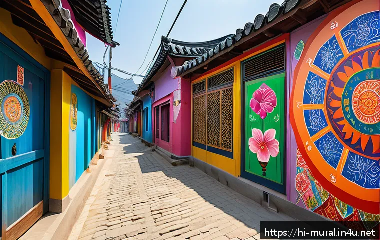 벽화여행 대전 우암산 벽화마을 - A vibrant urban alley in Daejeon&rsquo;s Uamsan district filled with colorful wall murals depicting tradit...